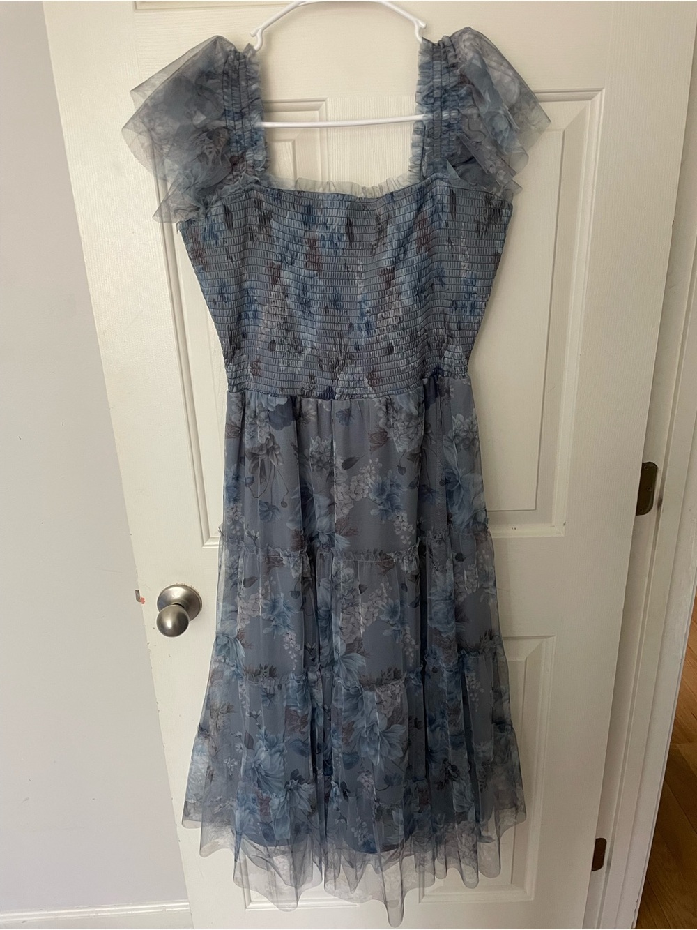 Baltic Born Dusty Blue Floral Ruffle Strap Midi Dress - Picture 2 of 4